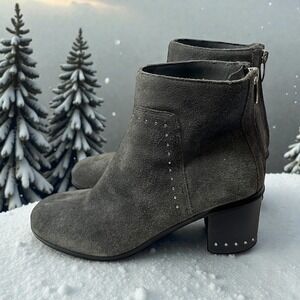 Marc Fisher Umala Gray Suede Studded Block Heel Ankle Boots Size 6.5